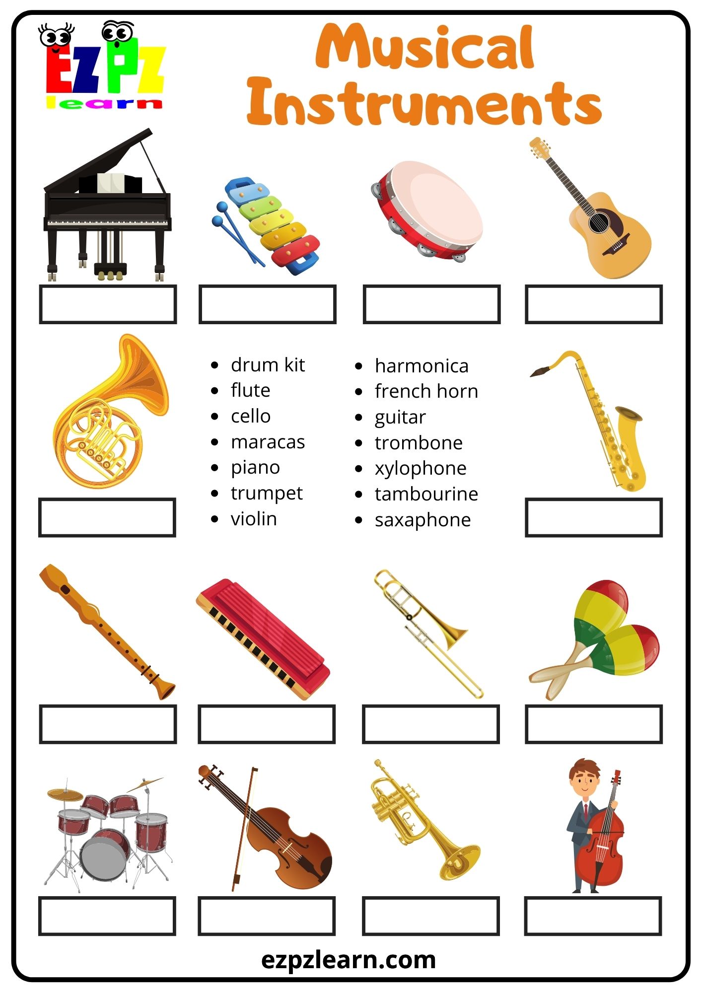 Musical Instruments Word Match